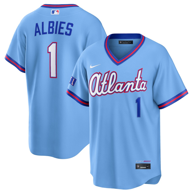Men's Atlanta Braves #1 Ozzie Albies Powder Blue 2026 City Connect Stadium Stitched Baseball Jersey